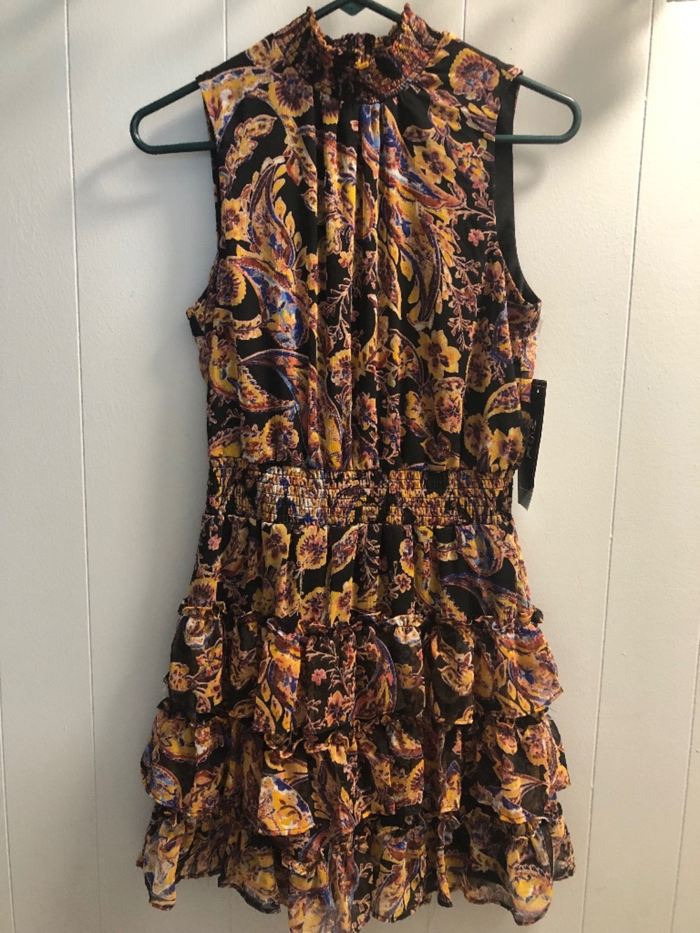 MSK Women’s Size S Summer Dress Elastic Waistband Black With Gold Accent Colors